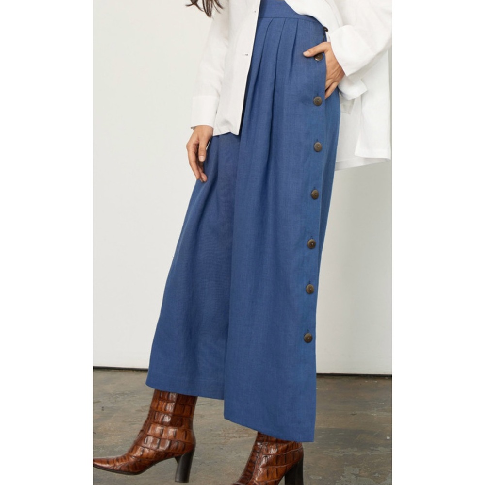 Mara Hoffman Wide Leg Angie Pant in Blue Linen. Size 4.
